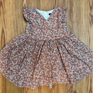 GAP Orange and White Floral Ruffle-Sleeve Dress